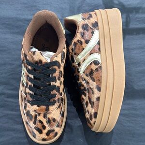 Leopard Print Women's Sneakers with Gold Accents